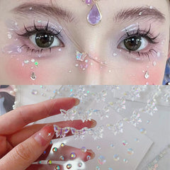 1-6pcs 3D Acrylic Diamond Stickers Butterfly Crystal Patch Face Paste Stage Makeup Rhinestones Jewelry Mermaid Pearl Tattoo