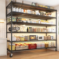 60''W X 82.6" H Steel Heavy Duty Wire Shelving Unit with Wheels, 6-Tier Adjustable Storage Shelves