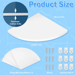 3Pcs Wall Mounted Decorative Shelf White Corner Rack Multipurpose Storage Organizer for Home Bedroom Living Room Bathroom Decor