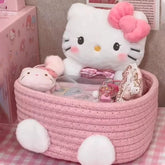 Japanese Kawaii Hello Kitty Storage Basket Cute Harajuku Charm Cosmetics Toys Storage Box Bedroom Decoration Birthday Gift Pink