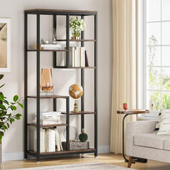 6-Tier Tall Bookshelf Bookcase, Industrial 8-Shelf Open Bookcase Storage Display Book Shelves for Living Room, Home Office