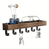 Wooden 6 Hooks Garden Style Floating Shelf Key Holder Wall-Mounted Key Rack Organizer for Entryway Bedroom Versatile Home Decor