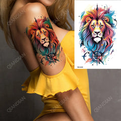 Colorful Lion King Rose Fake Women Tattoo Waterproof Temporary Sticker Flash Animal Fox Skull Arm Art Beauty Totem Sexy Paint