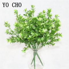 YO CHO Artificial Green Plants 7 Forks Grass Plastic Fake Plant Ferns Grass Green Leaves Forest Twigs Home Garden Hotel Decor