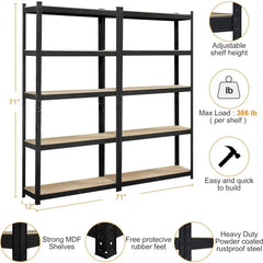 2/4pc 5Tier Adjustable Metal Shelving Unit Utility Shelves Garage Storage Racks for Warehouse Garage Pantry Kitchen,35.5x12x71in
