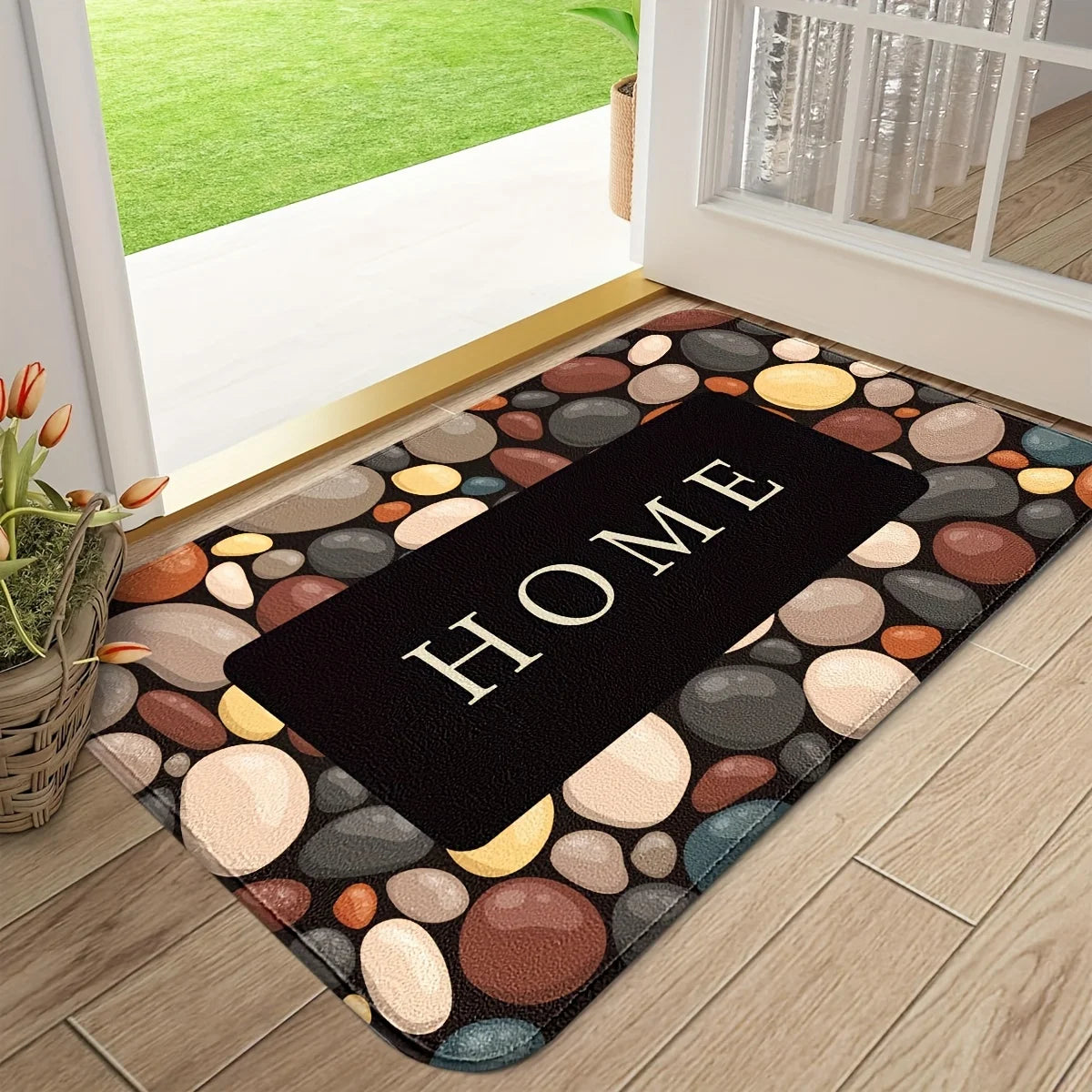 Stone And Tile Pattern Doormat Non-Slip Bath Mat 100% Polyester Living Room Bedroom Kitchen Rug Indoor Outdoor Home Decor Carpet