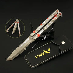 1 Pc 21cm Butterfly Knife-Camouflage Red Alloy Valorant Peripheral Reconnaissance Throwing Knife Weapon Model Toy