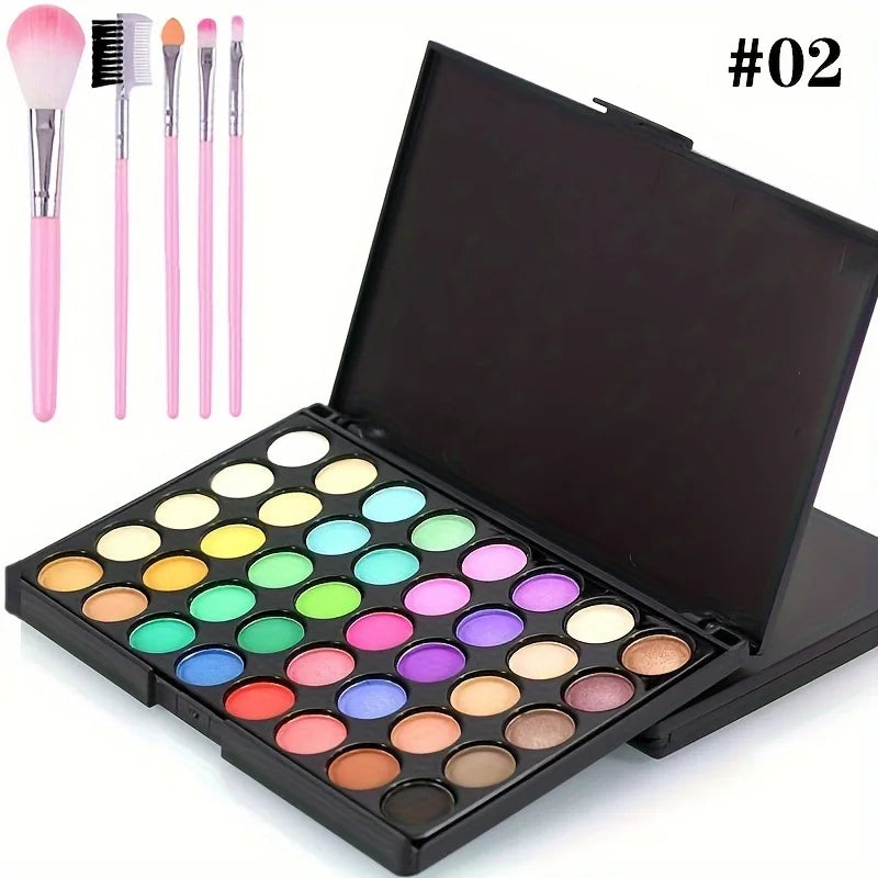 40 Colors Glitter Eyeshadow Palette with 5 Brushes Matte Waterproof Long Lasting Pressed Powder Cosmetics MakeUp Kit Cosmetics