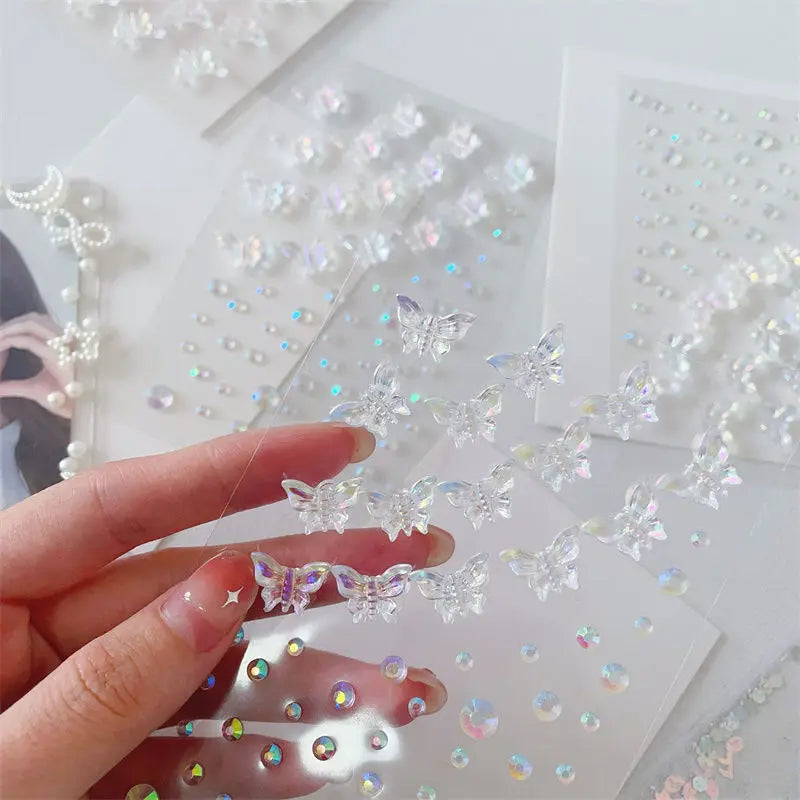 1-6pcs 3D Acrylic Diamond Stickers Butterfly Crystal Patch Face Paste Stage Makeup Rhinestones Jewelry Mermaid Pearl Tattoo