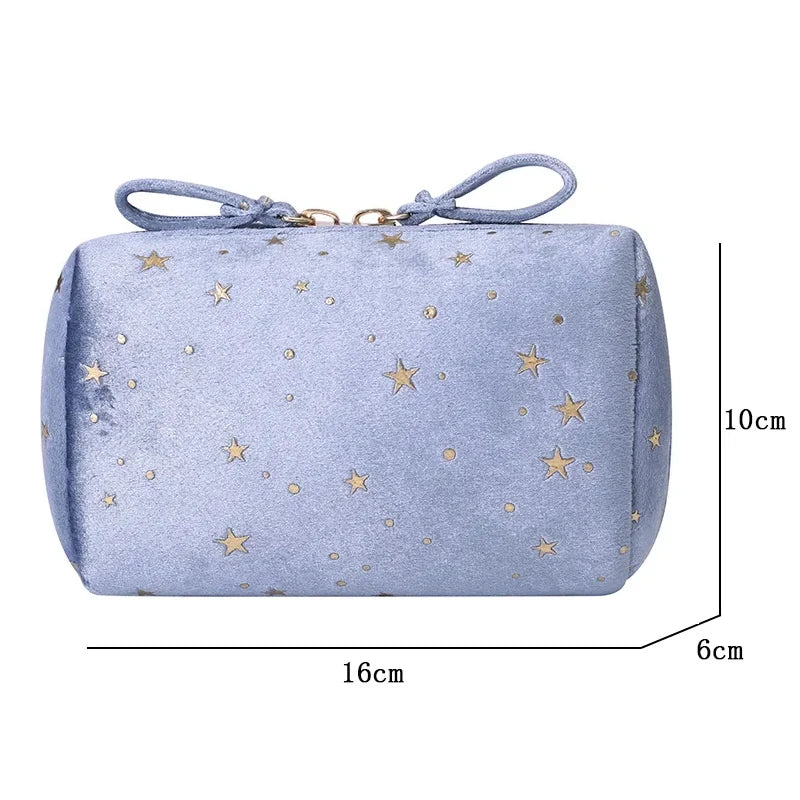 Portable Travel Small Cosmetic Bag Flannel Cosmetic Storage Bag Hand Flannel Women's Large Capacity Starry Sky Cosmetic Bag