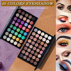 40 Colors Glitter Eyeshadow Palette with 5 Brushes Matte Waterproof Long Lasting Pressed Powder Cosmetics MakeUp Kit Cosmetics