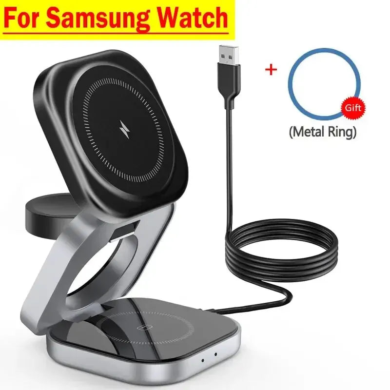 3 In 1 Foldable Magnetic Wireless Charger Stand For iPhone 15 14 13 Pro Max IWatch AirPods 3/2 Station Dock Fast Charging Holder