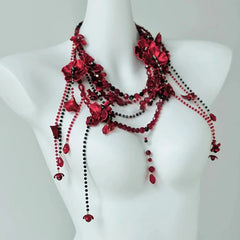 Designer Red belt Jewelry Multilayer Pearl waist chain for Women's Fashion Retro Character Playing Body Accessories Party Belts