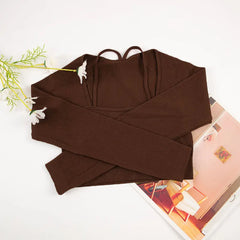 CHRLEISURE Ribbed Seamless Crop Top Women's Long Sleeve Sports Shirt  Elastic Slim Workout Tee Outdoor Yoga Shirts Gym Wear