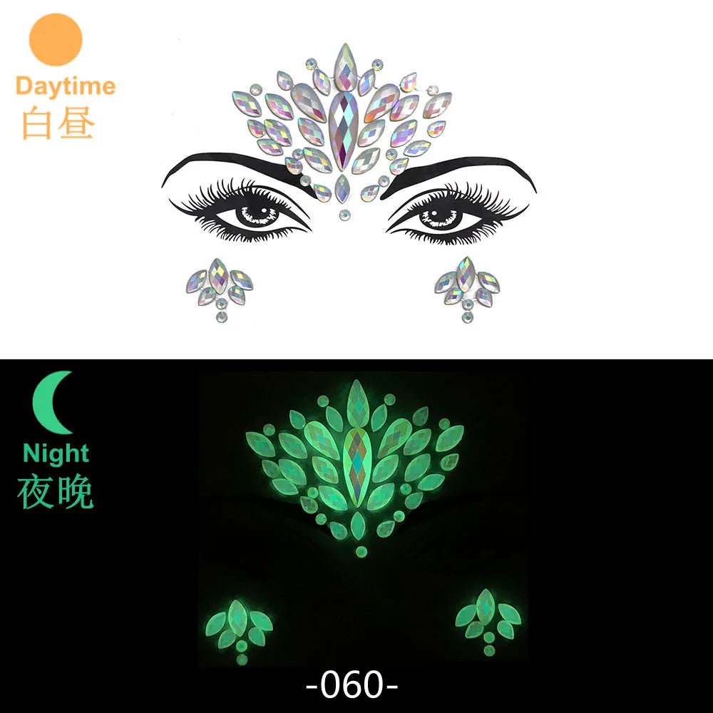 New 3D Glowing Rhinestone Face Sticker Face Gems Jewels Stickers Diamonds Bright Stickers for The Face Festivals Accessories
