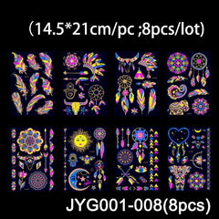 Luminous Temporary Tattoos Stickers Fluorescent Neon In Dark Illuminate Tattoo Elephant/Love Heart Shoulder Tattoo Party Sticker