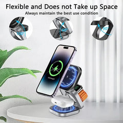 3 In 1 Foldable Magnetic Wireless Charger Stand For iPhone 15 14 13 Pro Max IWatch AirPods 3/2 Station Dock Fast Charging Holder