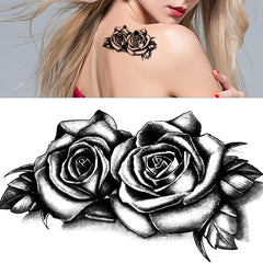 Waterproof Double Rose Temporary Tattoo Sticker Flower Rose Flash Sexy Fake Black Rose Tattoos Body Art Arm Fake Sleeve Tattoo