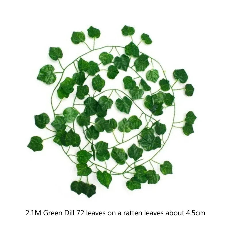 2.1M Artificial Plant Green Ivy Leaf Garland Silk Wall Hanging Vine Home Garden Decoration Wedding Party DIY Fake Wreath Leaves