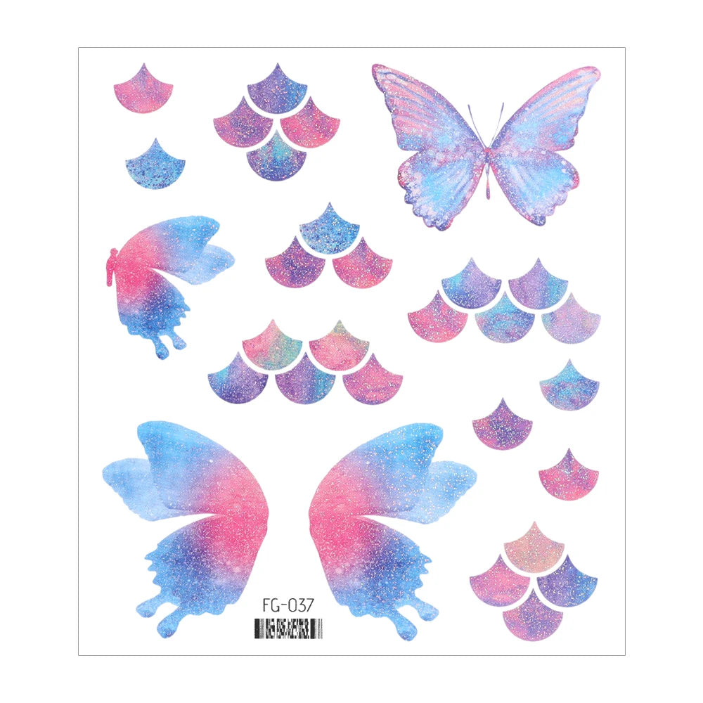 3D Fairy Butterfly Wings Shiny Tattoo Sticker Waterproof Eyes Face Body Art Fake Tattoos For Women Makeup Dance Music Festival
