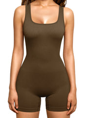 Women Seamless Yoga Jumpsuit U-Neck Sleeveless Elastic Quick Drying Fitness Sportswear One-Piece Short Yoga Clothes