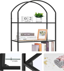 Homhedy 5-Tier Bookshelf Arched Display Racks, Metal Bookcase, Tempered Glass Shelves, Storage Rack Shelf For Home Office,