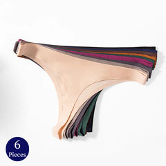 Giczi 6PCS/Set Women's Panties Seamless Female Thongs Cozy Silk Satin Underwear Sexy Lingerie Simple Sports Breathable G-Strings