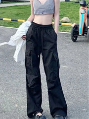 Fashion Women Baggy Joggers Pants Casual Communte Female Chic Straight Cargo Pant Elastic High Waist Elegant Oversized Trousers