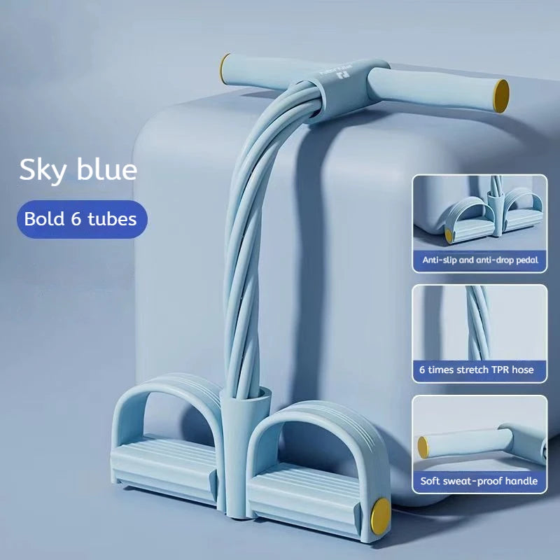 6-Tube Resistance Band Tension Rope Fitness Bands Elastic Yoga Pedal Puller For Sports Exercises At Gym