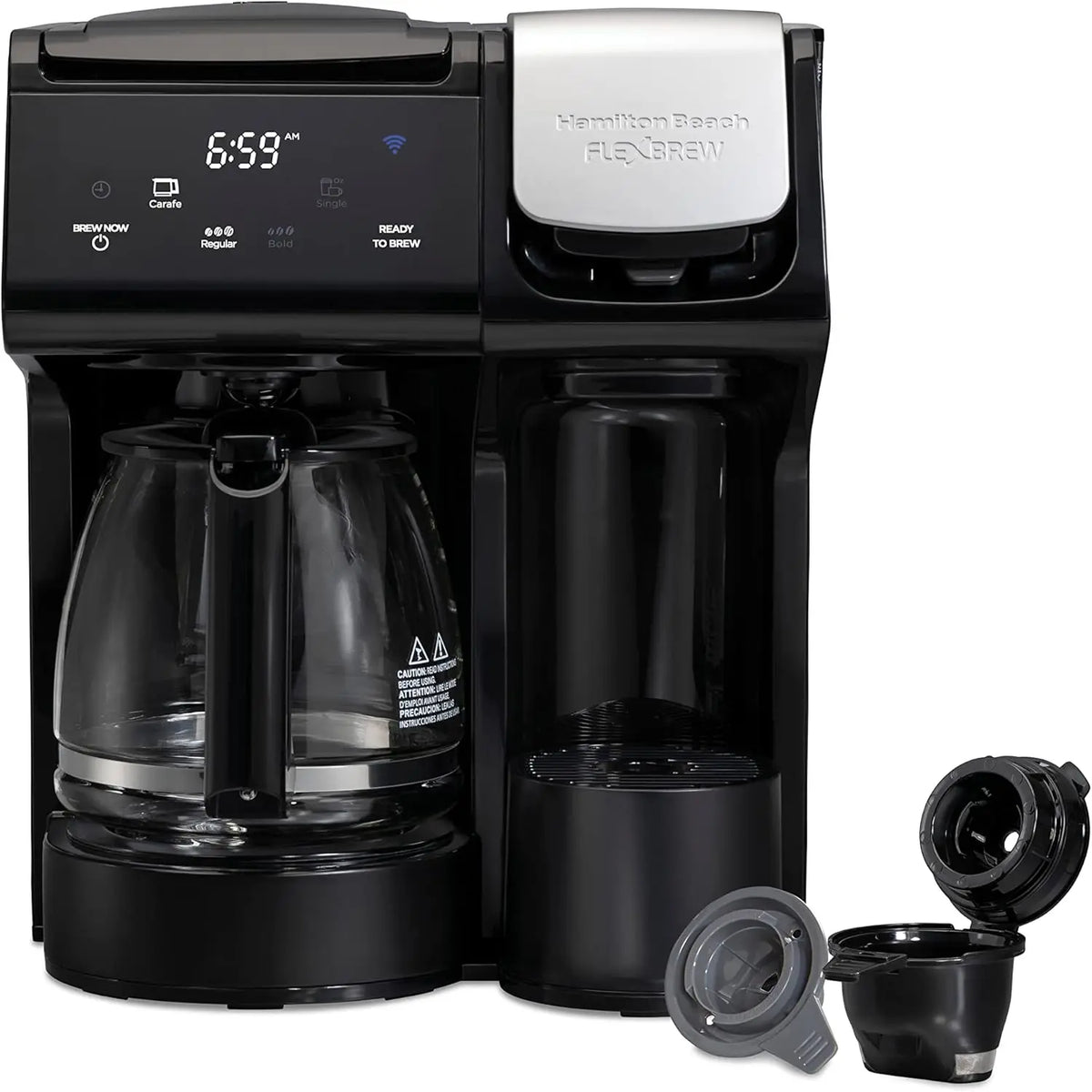 49911 FlexBrew Trio 2-Way Coffee Maker, Single Serve & Full 12c Carafe, Black, FastBrew, Removable Reservoir, Alexa Enabled