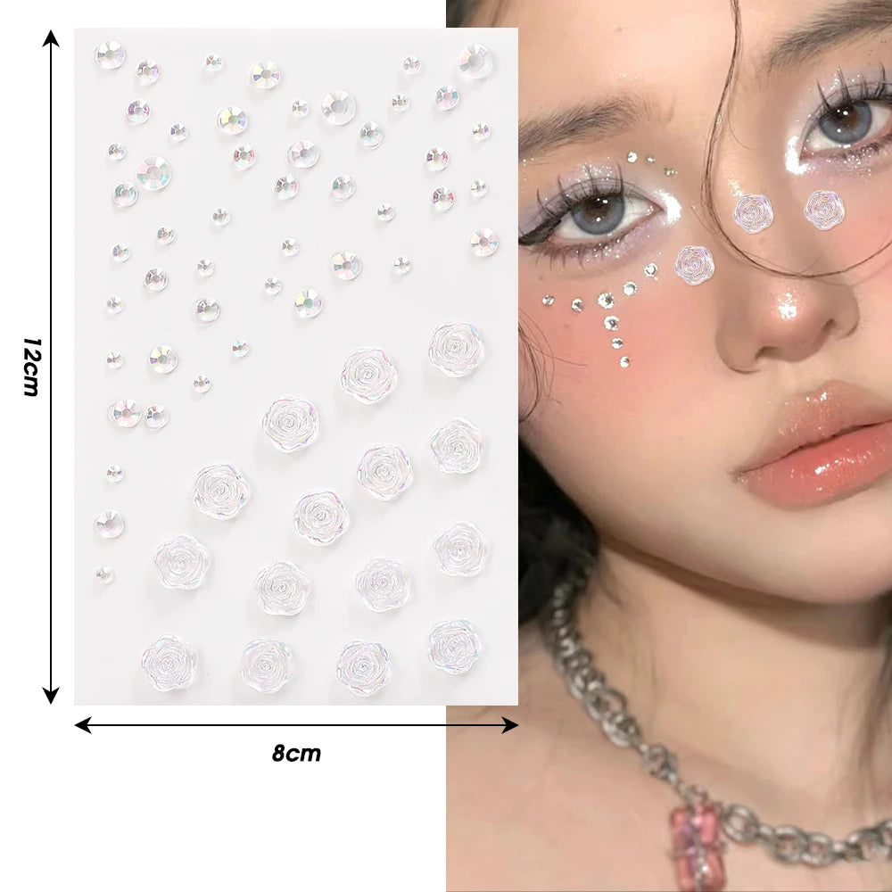 1-6pcs 3D Acrylic Diamond Stickers Butterfly Crystal Patch Face Paste Stage Makeup Rhinestones Jewelry Mermaid Pearl Tattoo
