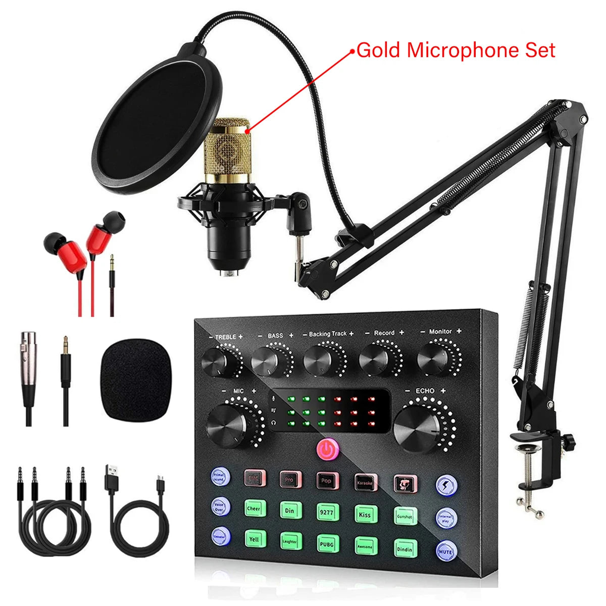 V8S Live Sound Card Podcast Equipment Bundle,with Microphone Set Device,Music/Recording Live Streaming For DJ Disco Device