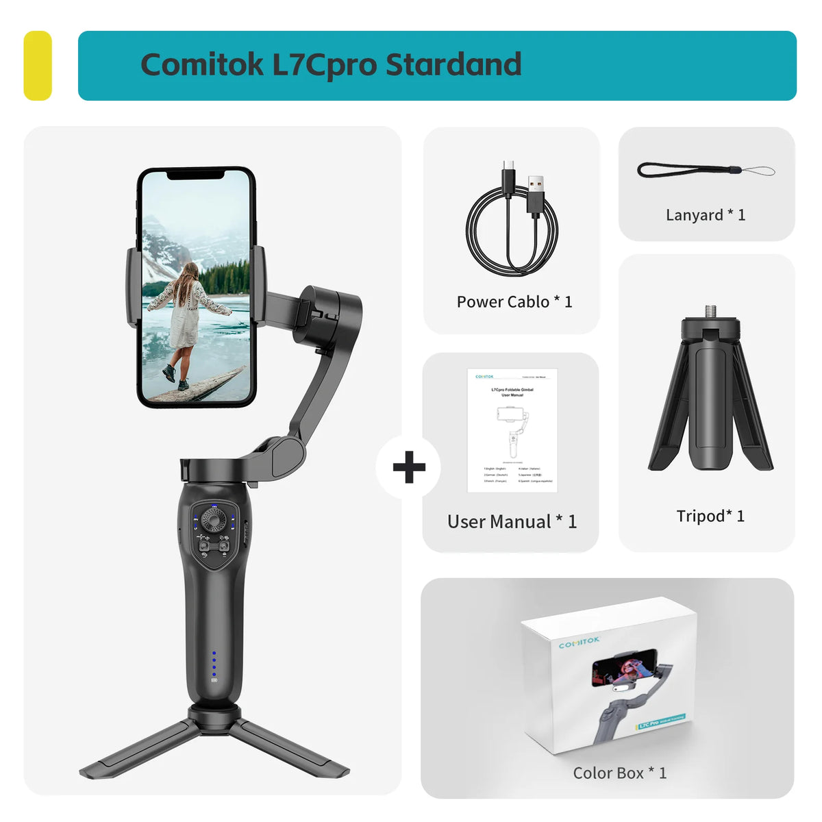 3-Axis Smartphone Gimbal with AI Face Tracking Fill Light Anti-Shake for YouTube/TikTok/Vlogger Lightweight Easy to Use Portable