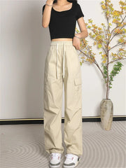 Fashion Women Baggy Joggers Pants Casual Communte Female Chic Straight Cargo Pant Elastic High Waist Elegant Oversized Trousers