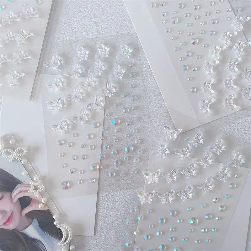 1-6pcs 3D Acrylic Diamond Stickers Butterfly Crystal Patch Face Paste Stage Makeup Rhinestones Jewelry Mermaid Pearl Tattoo