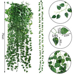 2.1M Artificial Plant Green Ivy Leaf Garland Silk Wall Hanging Vine Home Garden Decoration Wedding Party DIY Fake Wreath Leaves