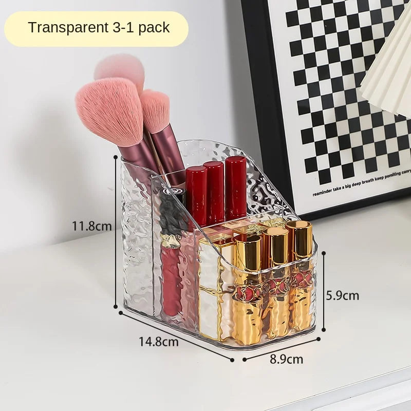 Storage Box Desktop Cosmetics Pen Holder Makeup Storage Bucket Nordic Style Transparent Trapezoidal Cosmetics Storage Rack