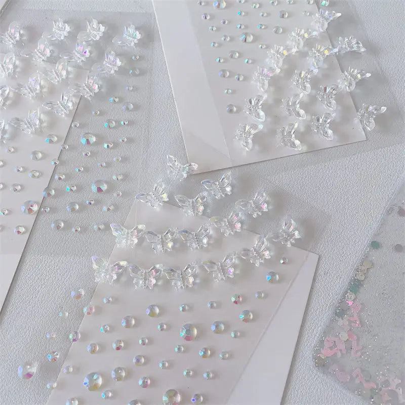 1-6pcs 3D Acrylic Diamond Stickers Butterfly Crystal Patch Face Paste Stage Makeup Rhinestones Jewelry Mermaid Pearl Tattoo