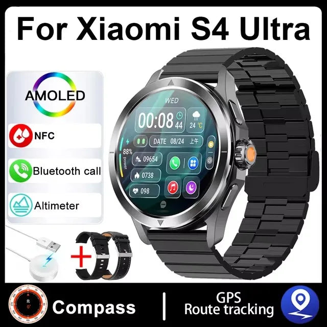 2025 New For Xiaomi S4 Ultra GPS Smart Watch Men AMOLED Outdoor Sports Track NFC Heart Rate Waterproof Bluetooth Call Smartwatch