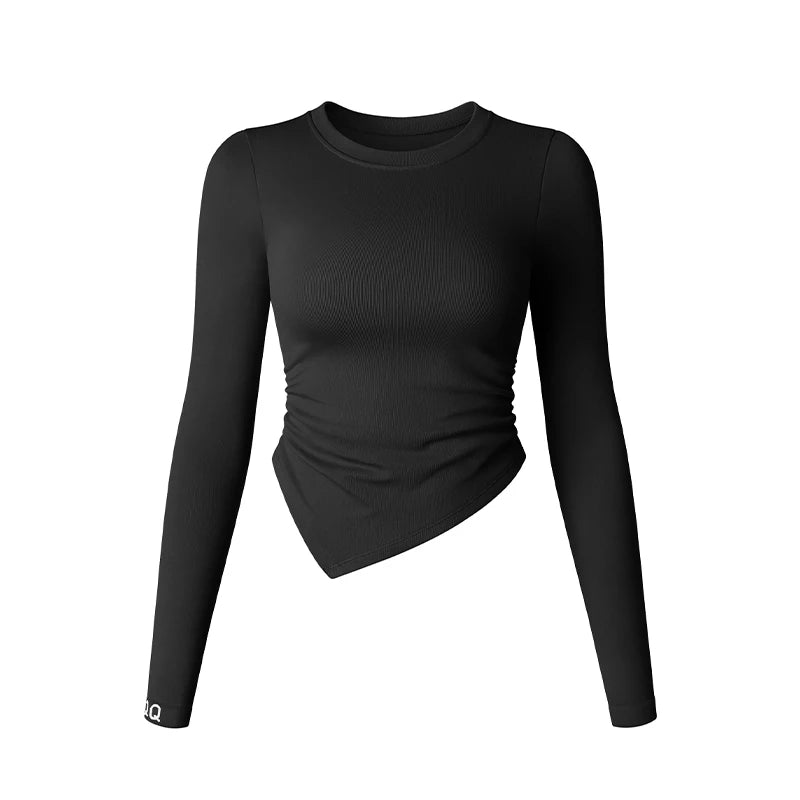 Long Sleeved Yoga Shirts For Women Round Neck Sexy Slim Fit  Running Sports Shirt Seamless Gym WorKout Top