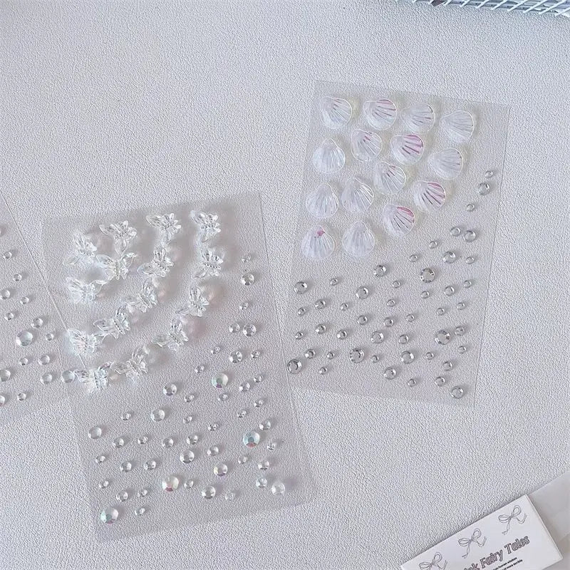 1-6pcs 3D Acrylic Diamond Stickers Butterfly Crystal Patch Face Paste Stage Makeup Rhinestones Jewelry Mermaid Pearl Tattoo