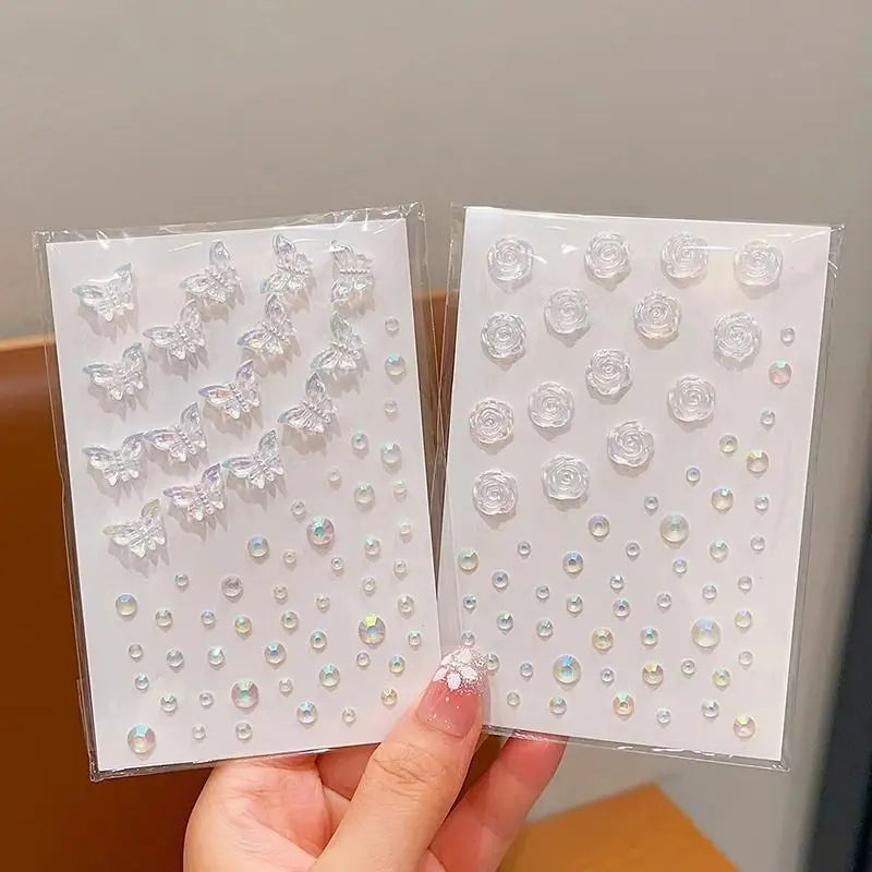 1-6pcs 3D Acrylic Diamond Stickers Butterfly Crystal Patch Face Paste Stage Makeup Rhinestones Jewelry Mermaid Pearl Tattoo