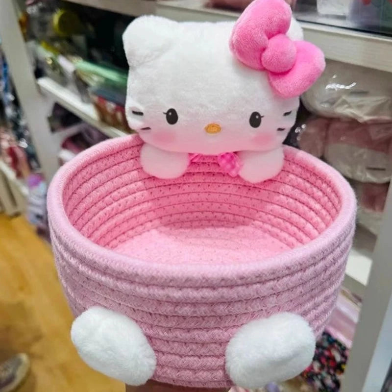 Japanese Kawaii Hello Kitty Storage Basket Cute Harajuku Charm Cosmetics Toys Storage Box Bedroom Decoration Birthday Gift Pink