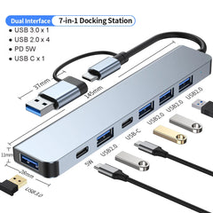 USB C Hub USB Hub 3.0, Aluminum 7 in 1 USB Extender, USB Splitter with USB 3.0, 4 X USB 2.0 and 2 USB C Ports USB Distributor