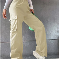 Fashion Women Baggy Joggers Pants Casual Communte Female Chic Straight Cargo Pant Elastic High Waist Elegant Oversized Trousers