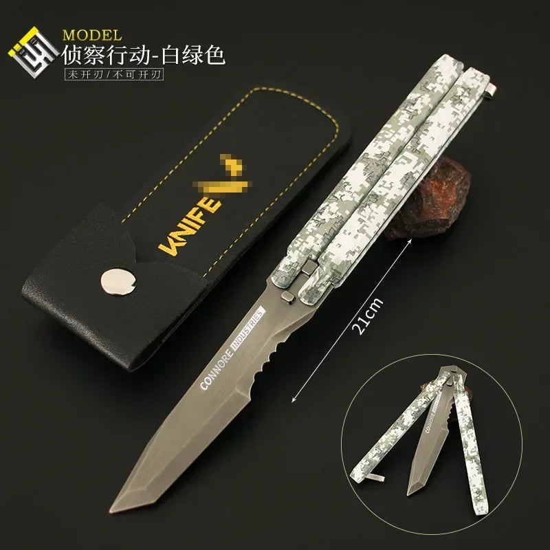 1 Pc 21cm Butterfly Knife-Camouflage Red Alloy Valorant Peripheral Reconnaissance Throwing Knife Weapon Model Toy