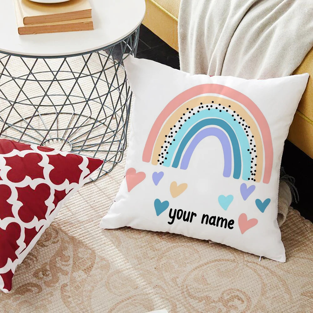 Rainbow Print Custom Made Cushion Cover Adult Children Personalized Name Customize Pillowcase Home Housewarming Birthday Gifts