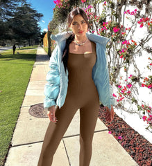 2024 New Fashion Solid Sleeveless Square Collar High Waist Hip Lift Slim Sexy Sports Jumpsuit Women's One-piece Set