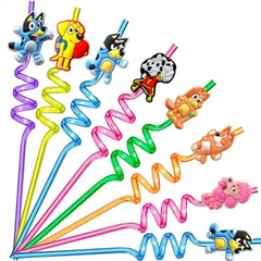 10pcs Kawaii Bluey Family Cartoon Creative Straw Accessories Party Home Cute Animal Theme Colorful Straws Bluey And His Friends