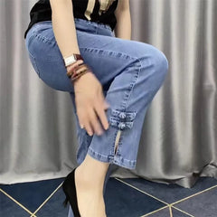 2024New Spring Autumn High Elasticity Women Jean Korean Loose Straight Ankle-Length Cowboy Pants Female Extends Denim Pants Lady